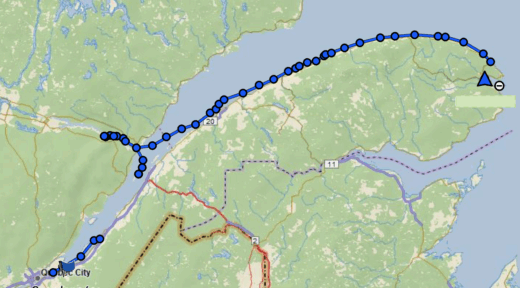 Le trajet entre Québec et Gaspé.