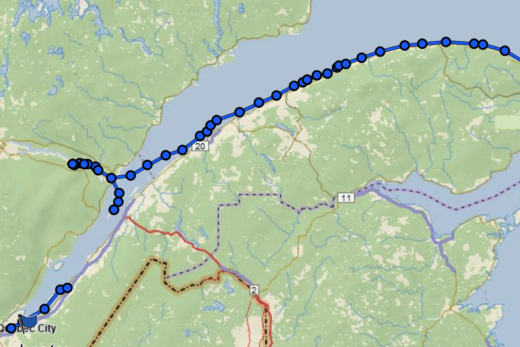 Le trajet entre Québec et Gaspé.