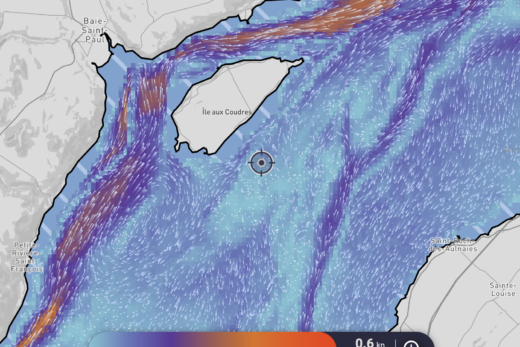Les courants en temps réel de l'application Nautilo.